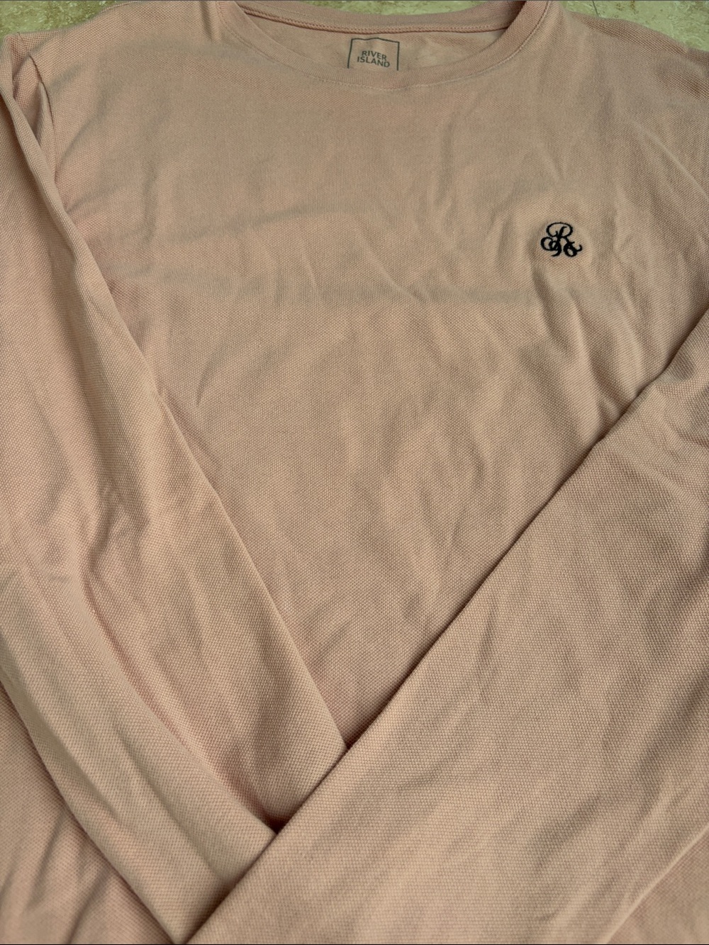 Men’s River Island Pale Pink Long-Sleeve Crewneck Shirt